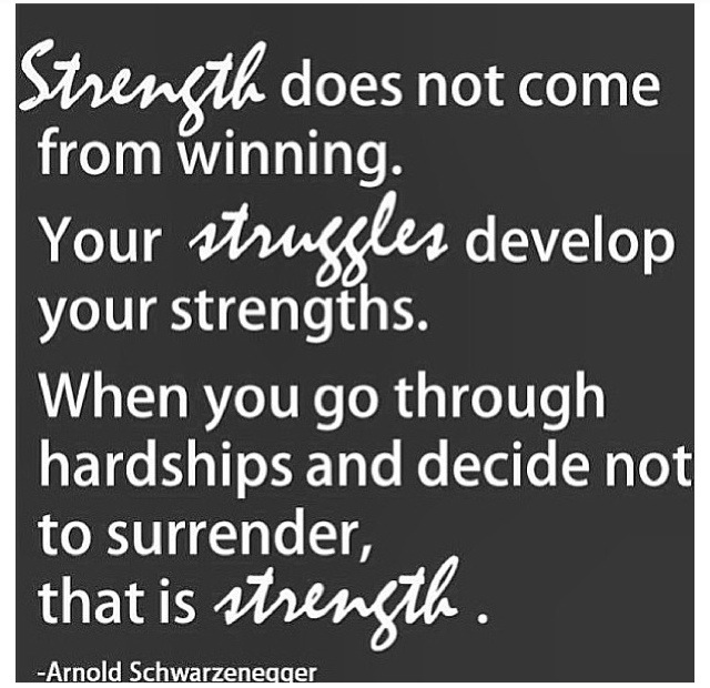 Strength does not come from winning. Your struggles develop your strengths. When you go through hardships and decide not... Arnold Schwarzenegger