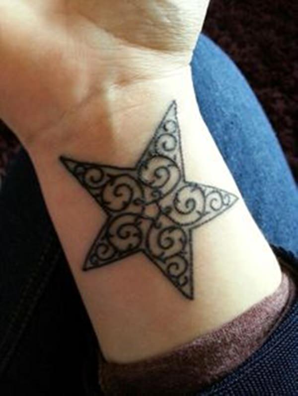 Swirl Star Tattoo On Right Wrist