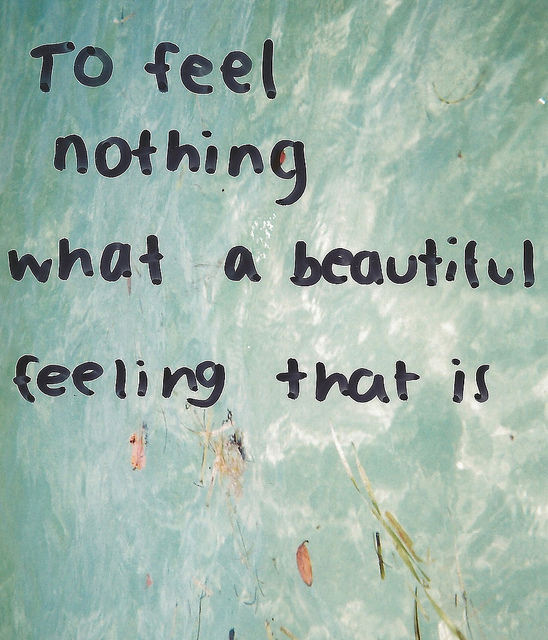 To feel nothing what a beautiful feeling that is