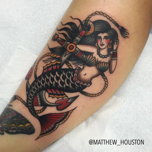 Traditional Mermaid With Anchor Tattoo Design For Sleeve