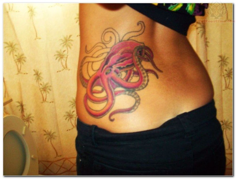 Traditional Octopus Tattoo On Girl Lower Back