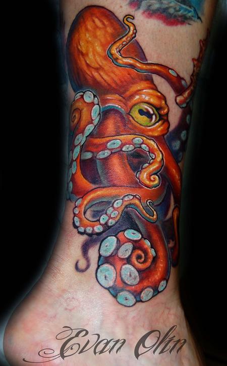 Traditional Octopus Tattoo On Left Ankle
