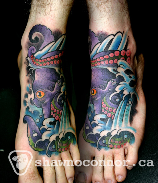 Traditional Octopus Tattoo On Left Foot