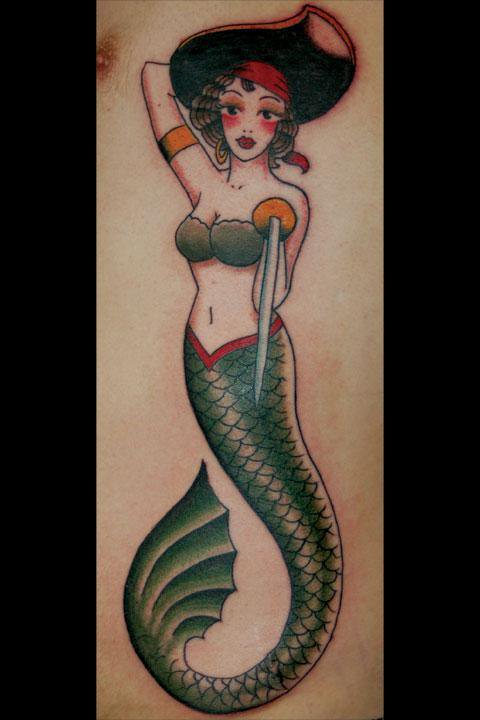 Traditional Pin Up Mermaid Tattoo Design