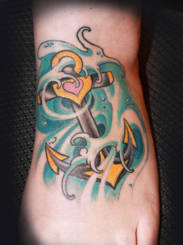 Traditional Pirate Anchor Tattoo On Left Foot