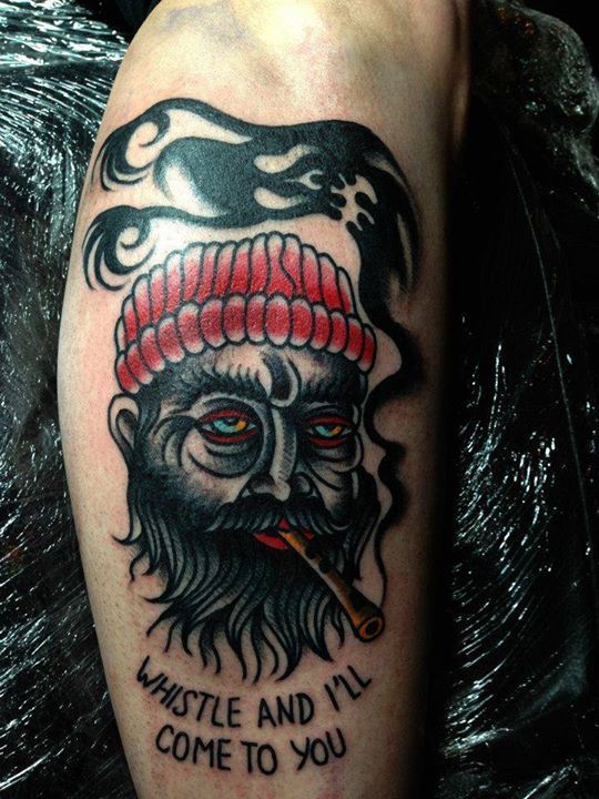 Traditional Pirate Head Tattoo Design For Leg Calf