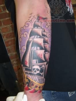 Traditional Pirate Ship Tattoo Design For Forearm