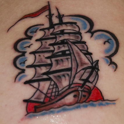 Traditional Pirate Ship Tattoo Design