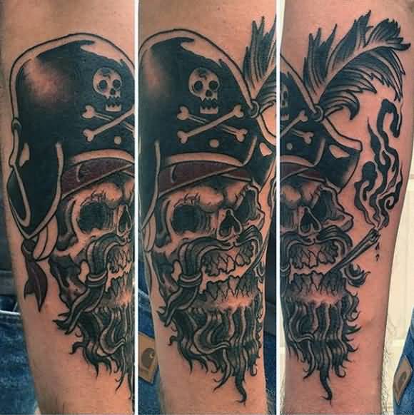 Traditional Pirate Skull Tattoo On Right Arm