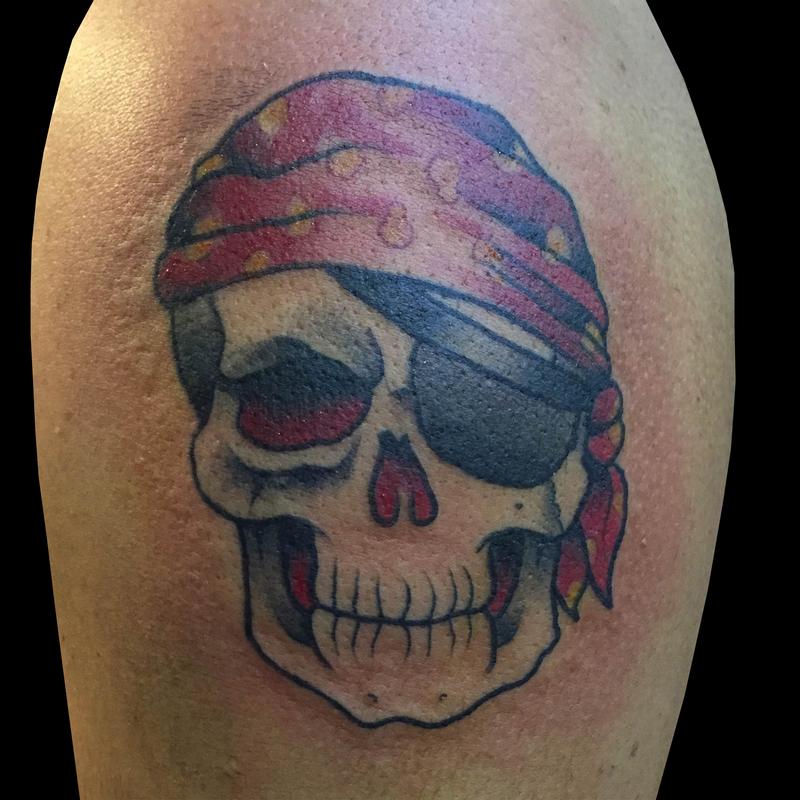 Traditional Pirate Skull Tattoo On Shoulder