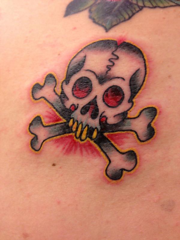 Traditional Pirate Skull With Crossbones Tattoo Design
