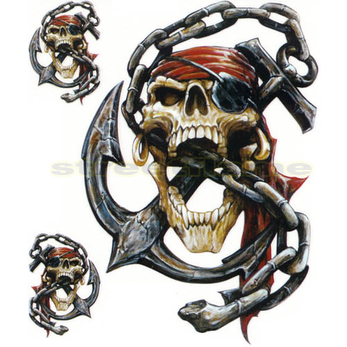 Unique 3D Pirate Skull With Anchor Tattoo Design
