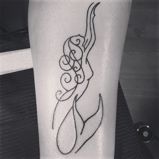 Unique Black Outline Mermaid Tattoo Design For Sleeve