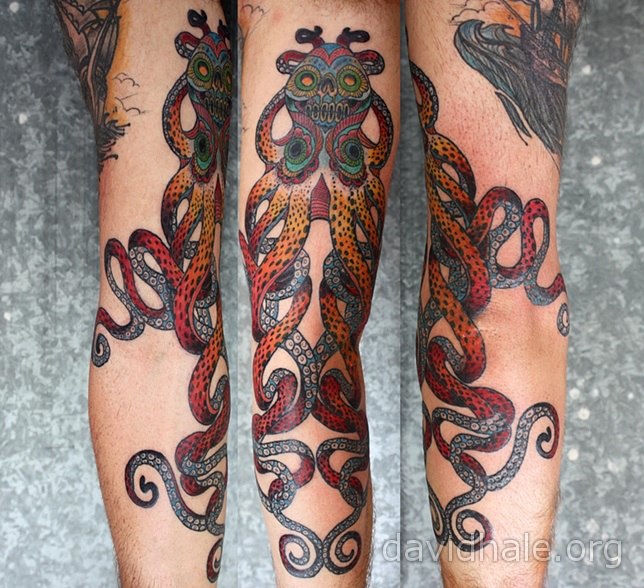 Unique Colorful Octopus Tattoo Design For Leg Calf
