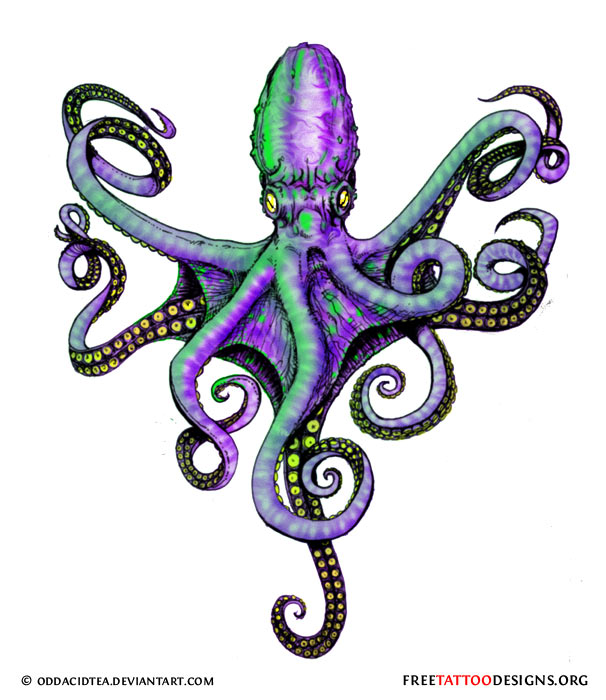 Unique Colorful Octopus Tattoo Design