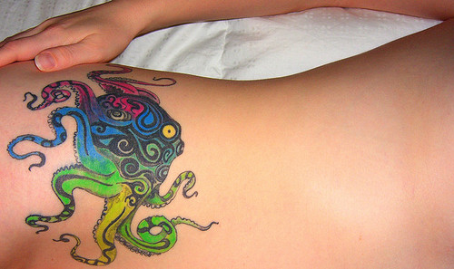 Unique Colorful Octopus Tattoo On Right Hip