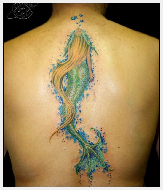 Unique Mermaid Tattoo On Man Upper Back