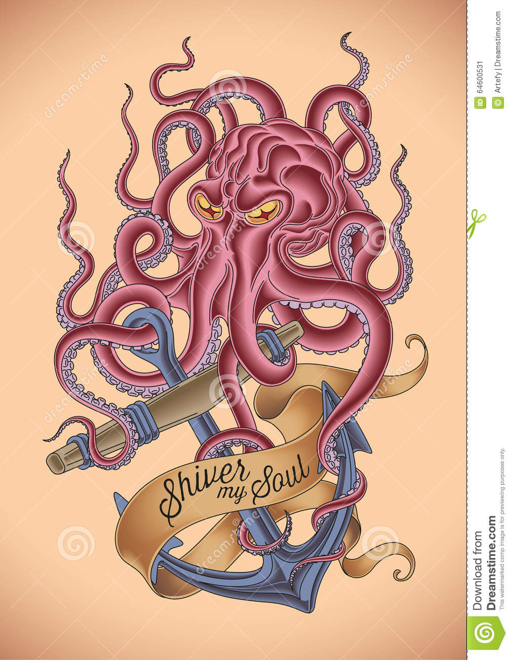 Unique Octopus With Anchor And Banner Tattoo Design