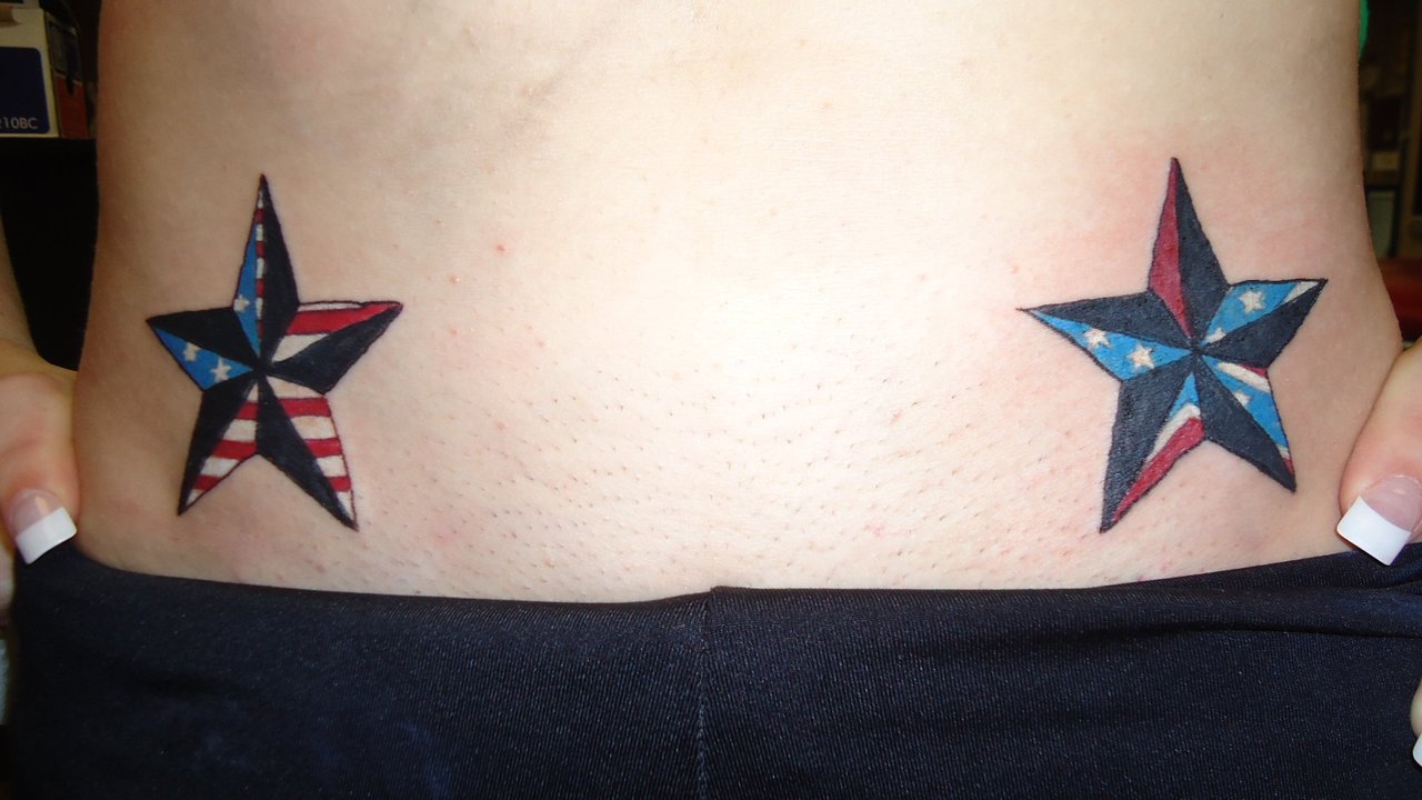Us Flag Nautical Star Tattoos On Hips