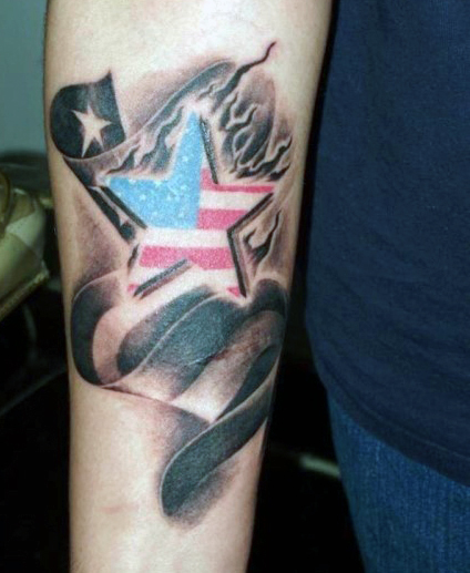 Us Star Tattoo On Man Arm Sleeve