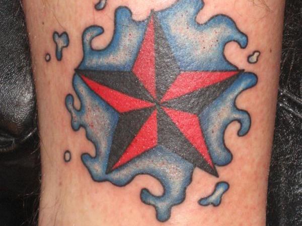 Water Splash And Nautical Star Tattoo For Men