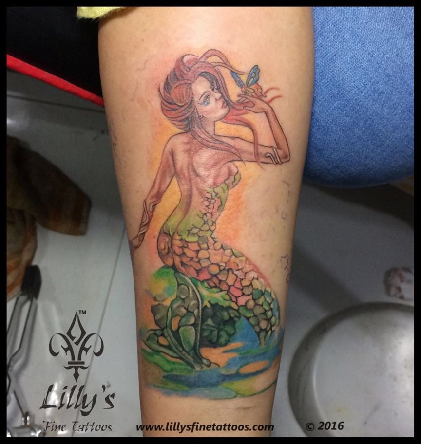 Watercolor Colorful Mermaid Tattoo Design For Sleeve