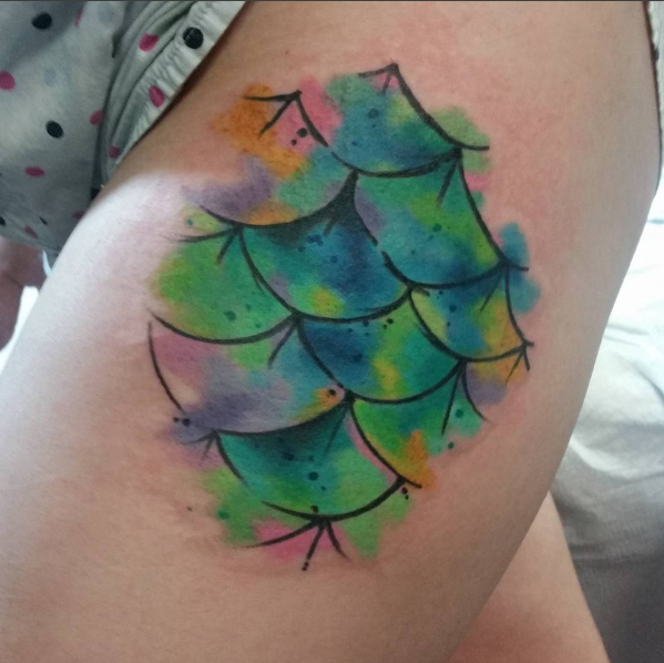 Watercolor Mermaid Scale Tattoo On Left Side Thigh