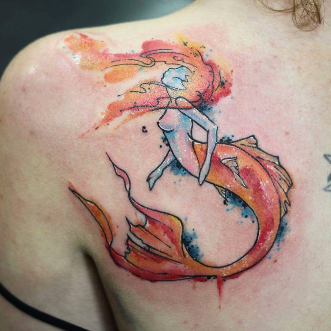 Watercolor Mermaid Tattoo Design For Front Shoulder