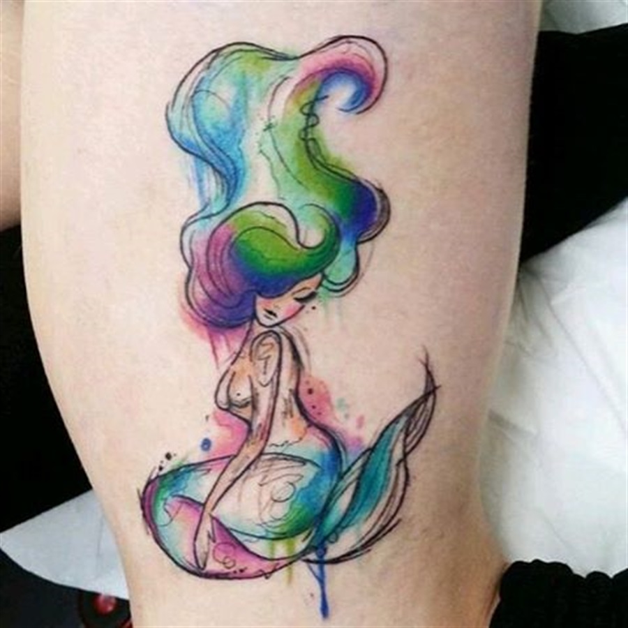 Watercolor Mermaid Tattoo Design For Half Sleeve
