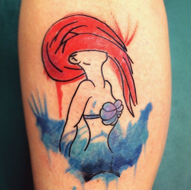 Watercolor Small Mermaid Tattoo Design For Leg Calf