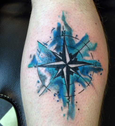 Watercolor Star Tattoo On Leg Calf