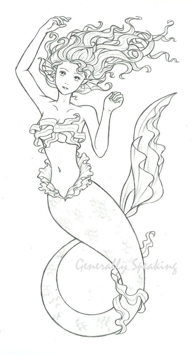 Wonderful Black Outline Mermaid Tattoo Design
