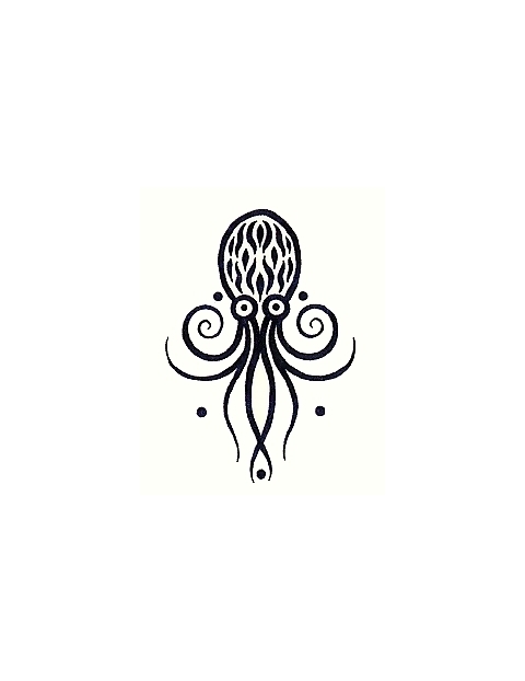 Wonderful Black Outline Small Octopus Tattoo Stencil