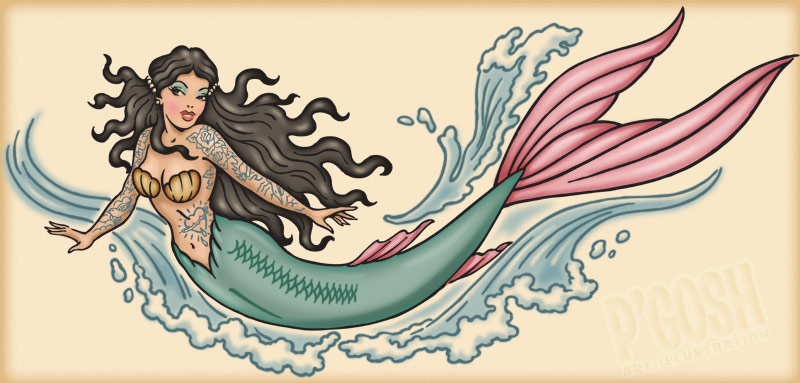 Wonderful Colorful Mermaid Tattoo Design