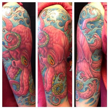 Wonderful Colorful Octopus Tattoo On Right Half Sleeve