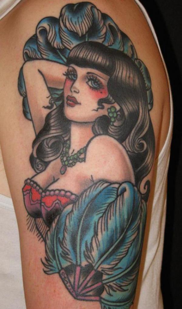 Wonderful Colorful Pirate Girl Tattoo On Left Half Sleeve