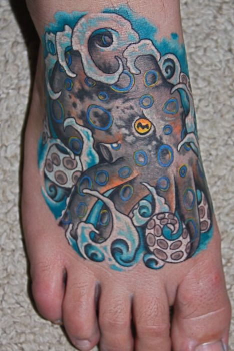 Wonderful Octopus Tattoo On Right Foot