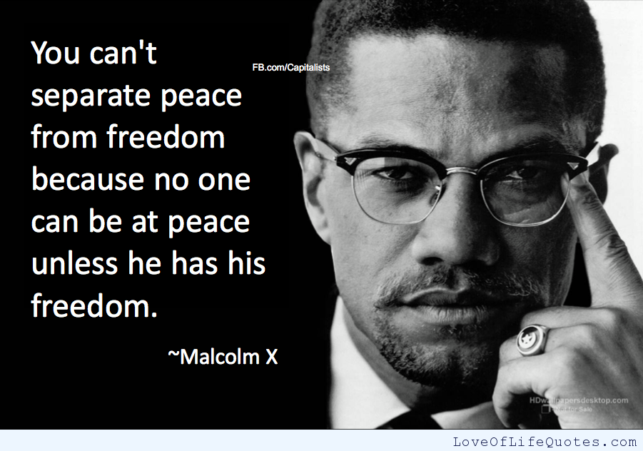 You can't separate peace from freedom because no one can be at peace unless he has his freedom. Malcolm X