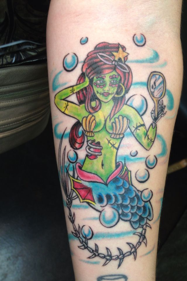 Zombie Mermaid Tattoo Design For Forearm