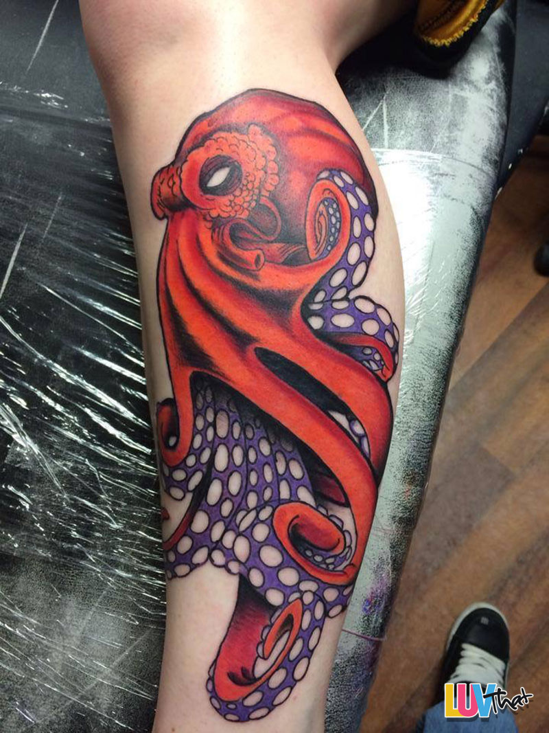 Attractive Octopus Tattoo On Leg Calf