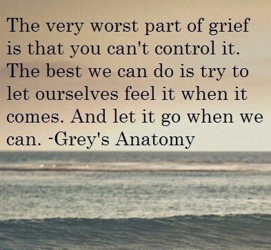 the very worst part of grief is that you can't control it. The best we can do is try to let ourselves feel it when it comes. And let it go when we can. Grey's Anatomy