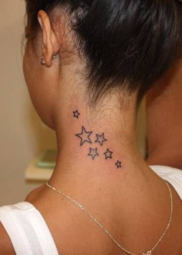 Amazing Small Outline Star Tattoo On Back Neck