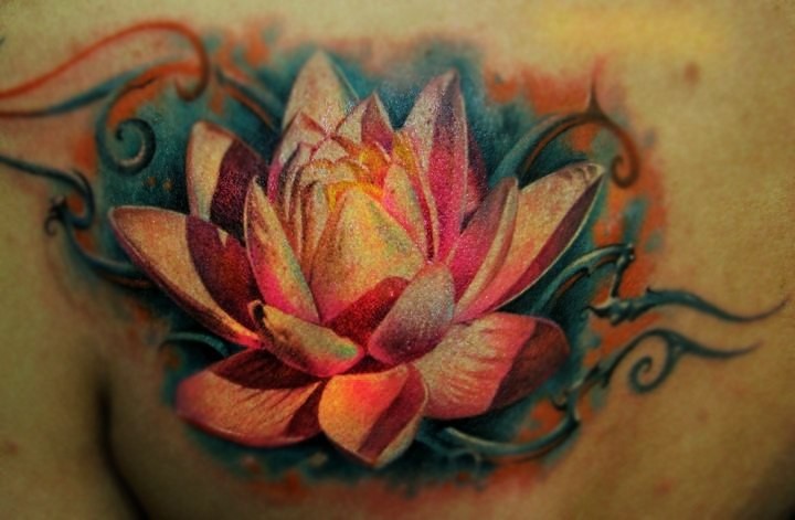 Awesome Realistic 3D Lotus Tattoo Design For Men