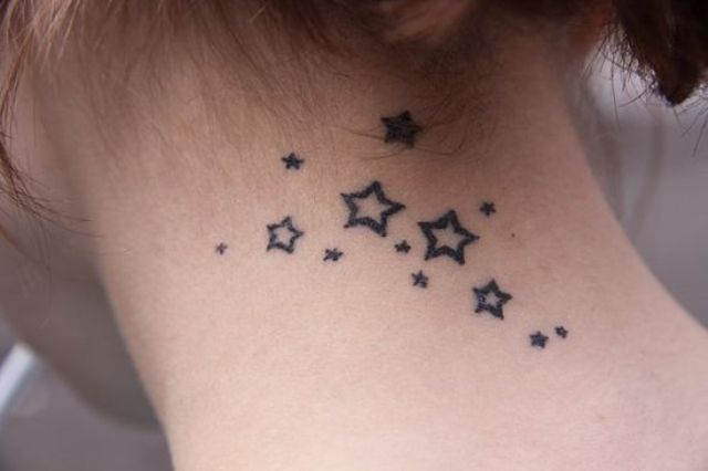 Back Neck Outline Star Tattoos For Girls