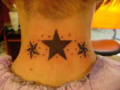 Black And White Star Tattoos On Nape For Girls