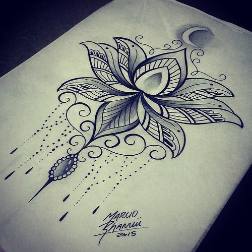 Black Ink Lotus Flower Tattoo Design