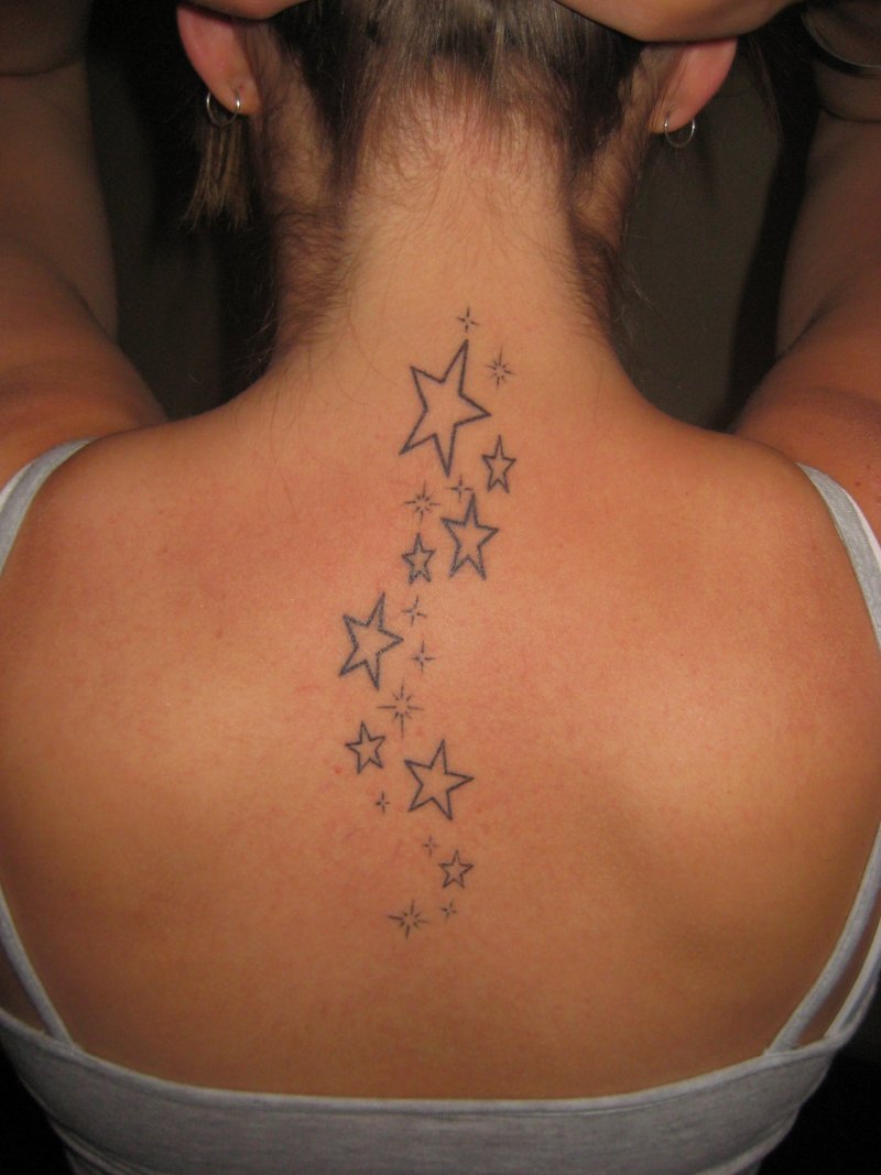 Black Outline Star Tattoos On Back Neck