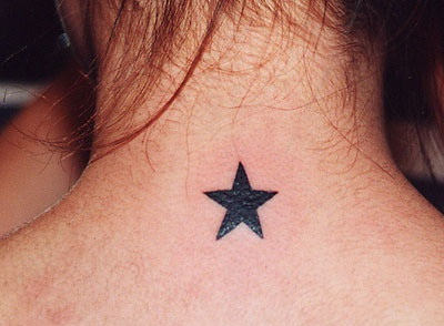Black Silhouette Star Tattoo On Nape