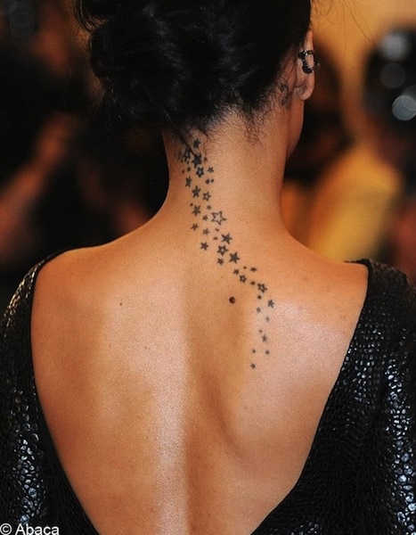 Black Star Tattoos On Girl Nape