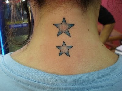 Blue Ink Star Tattoos On Back Neck
